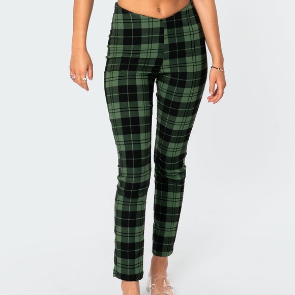 Pants - Edikted green plaid pants